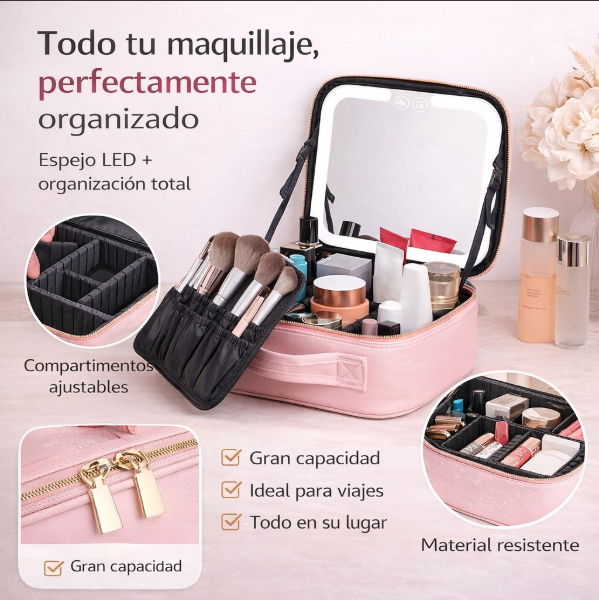 Cosmetiquera De Maquillaje Con Espejo Led
