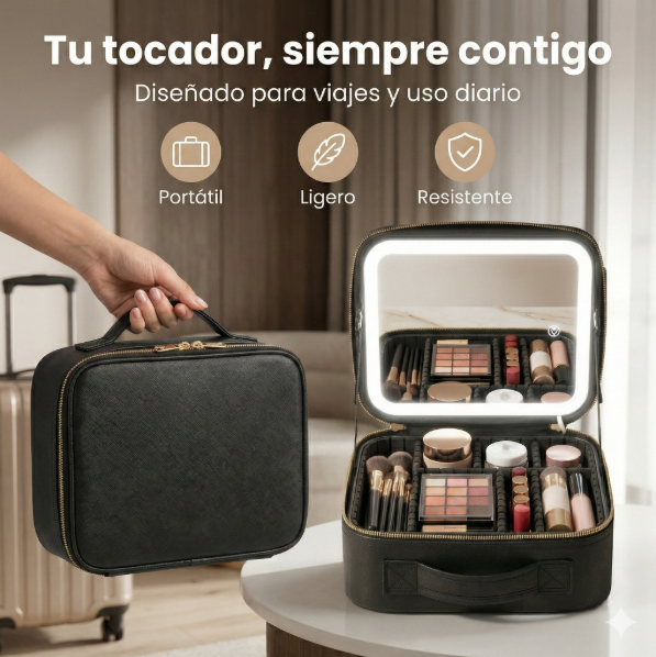 Cosmetiquera De Maquillaje Con Espejo Led